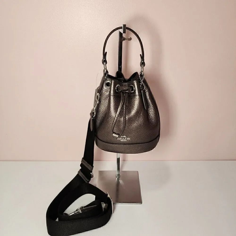 NWT COACH CE589 Dempsey Drawstring Bucket Bag 15 Silver/Metallic Gunmetal
